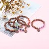 Wood Bead & Stone Bracelet BJEW-JB06104-5