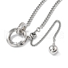 304 Stainless Steel Micro Pave Clear Cubic Zirconia Ring Pendant Twisted Chain Lariat Necklaces NJEW-P318-01P-2