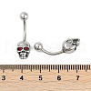 Skull 316 Surgical Stainless Steel Red Cubic Zirconia Belly Button Rings EJEW-G416-34AS-5