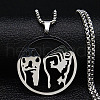 304 Stainless Steel Hollow Flat Round Animal Liberation Front Pendant Necklaces NJEW-H065-20P-1