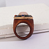 Flat Round Wood & Resin & Natural Rose Quartz Finger Rings FS-WG75D49-02-2