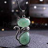Alloy Pave Natural Green Aventurine Cat Shaped Pendant Necklaces FS-WG6CBFA-05-1