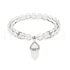 Natural Quartz Crystal Round Beaded Stretch Bracelet with Bullet Charms BJEW-JB09018-03-1