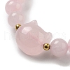 Round & Cat Head Natural Rose Quartz Beaded Stretch Bracelets for Women BJEW-K251-03C-3