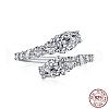 Rhodium Plated 925 Sterling Silver Snake Open Cuff Rings with Cubic Zirconia RJEW-F150-76P-6