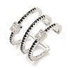 Rectangle Rack Plating Brass Micro Pave Cubic Zirconia Wide Cuff Rings for Women RJEW-F162-15P-1