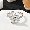 Flower Brass Micro Pave Cubic Zirconia Cuff Rings for Women RJEW-A069-01A-P-3
