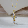 925 Sterling Silver Pave 5A Clear Cubic Zirconia Crown Cross Pendant Necklaces for Women NJEW-C087-03G-1