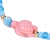 Pink Turtle Dyed Synthetic Turquoise & Glass Braided Beaded Adjustable Anklets AJEW-AN00677-3