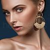 Woven Flat Round Alloy Raffia Dangle Stud Earrings FS-WG1ECDE-03-1