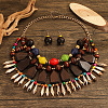 Wood with Plastic Multilayer Necklace & Round Beaded Dangle Earring FS-WGCB179-01-3