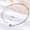 Round Plastic Imitation Pearl Stud Earrings & Heart Cubic Zirconia Rhinestone Cuff Choker Necklaces Sets SJEW-U003-08P-1