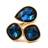 Teardrop & Square Glass Open Cuff Rings RJEW-G289-01G-04-2