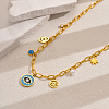 Elegant Classic Stainless Steel Enamel Deep Sky Blue Evil Eye Pendant Necklaces for Women IG6682-4