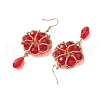 Copper Wire and Glass Pendants Dangle Earrings EJEW-JE05973-4