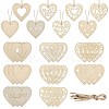 40Pcs 8 Style Wedding Theme Unfinished Wood Heart Pendant Decorations WOOD-CJ0002-06-3