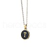 Alloy Black Enamel Flat Round with Letter Pendant Necklaces for Women WG4B845-20-2