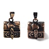 Carved Cuboid Rack Plating Brass Prayer Box Pendants KK-L101-16R-NF-1