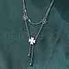 304 Stainless Steel Shell Pearl Clover Pendant Double Layered Necklaces for Women NJEW-U036-01P-1