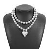 CCB Plastic Round Beaded Heart Pendant Necklaces Sets NJEW-U006-03P-1