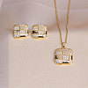 Square 304 Stainless Steel Crystal Rhinestone Pendant Necklaces & Stud Earrings Sets FS-WGB49B1-02-1