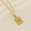 304 Stainless Steel Micro Pave Clear Cubic Zirconia Rectangle with Hollow Letter Pendant Necklaces FS-WGAE794-21-1