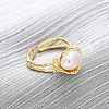 Brass with Natural Pearl Adjustable Cuff Rings RJEW-Q023-02G-1
