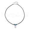 Glass Seed Beaded & Alloy Triangle Evil Eye Pendant Necklaces NJEW-MZ00110-03-4
