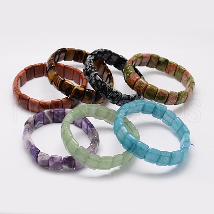 Faceted Natural & Synthetic Mixed Stone Beads Stretch Bracelets BJEW-E289-C-1