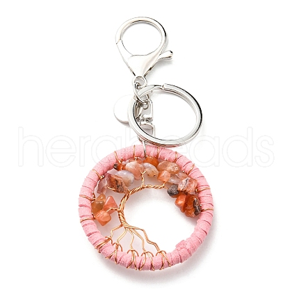 Natural Red Agate Keychains TREE-PW0001-04B-1