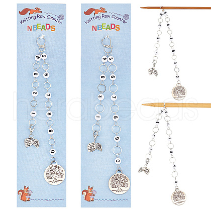 Alloy & Number Acrylic Pendant Knitting Row Counter Chains HJEW-AB00388-1