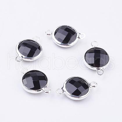 Silver Color Plated Brass Glass Flat Round Links connectors GLAA-M004-B-07S-1