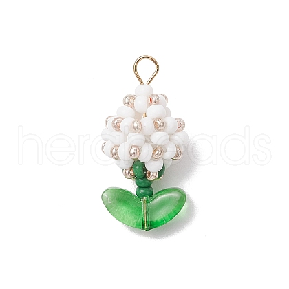 Glass Seed Beaded Flower Bud Pendants PALLOY-MZ00760-04-1