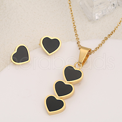 3-Heart 304 Stainless Steel & Acrylic Pendant Necklaces & Stud Earrings Sets FS-WG86334-01-1