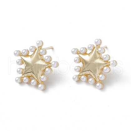 Long-Lasting Plated Brass Stud Earrings with Plastic Pearl for Women EJEW-A088-09G-1