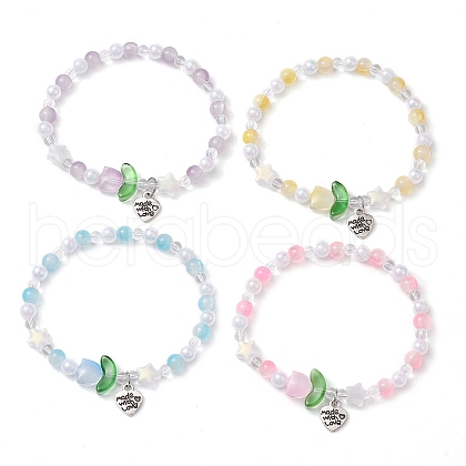 Tulip & Star & Round Two Tone Glass Imitation Jade Beaded Stretch Bracelets BJEW-JB10684-1