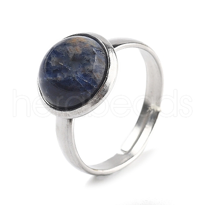 Half Round Natural Sodalite Finger Rings RJEW-M062-01P-29-1