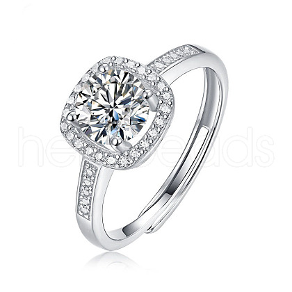 Rhodium Plated 925 Sterling Silver Micro Pave 5.2x3.1mm Moissanite Adjustable Rings for Women WGFA800-01-1