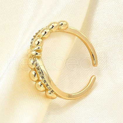 Brass Micro Pave Clear Cubic Zirconia Cuff Rings RJEW-H247-29G-1