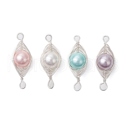 Copper Wire Wrapped Shell Pearl Connector Charms PALLOY-JF03114-02-1
