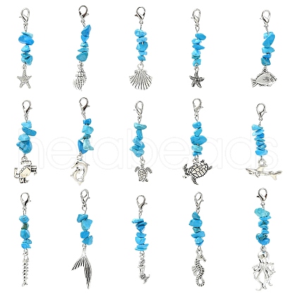 30Pcs 15 Styles Ocean Theme Alloy Pendant Decoration HJEW-CJ00038-1