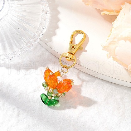 Flower Glass Pendants Decorations HJEW-MZ00248-02-1