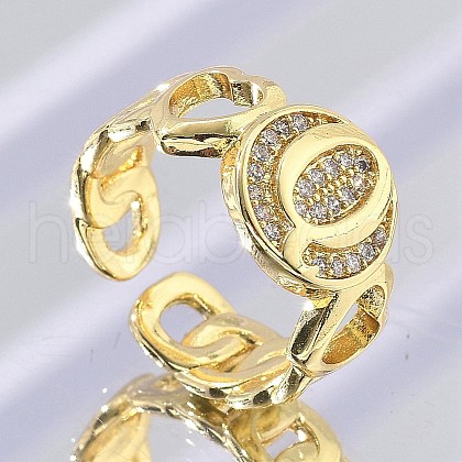 Brass Micro Pave Clear Cubic Zirconia Open Cuff Rings for Women RJEW-K289-02G-Q-1