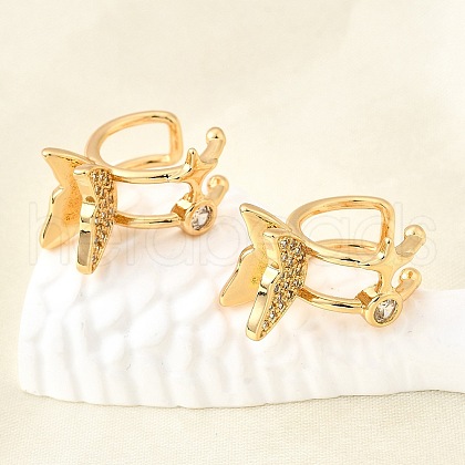 Brass Micro Pave Clear Cubic Zirconia Cuff Earrings EJEW-F370-24G-1