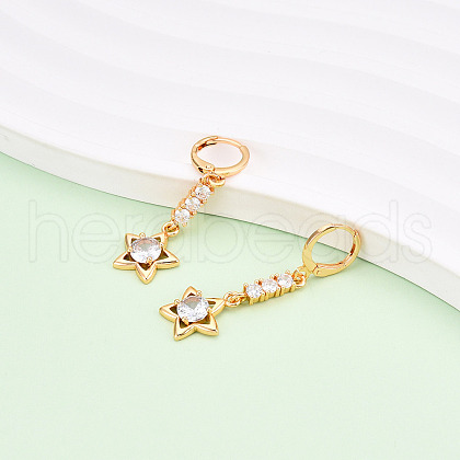 Star Brass Micro Pave Cubic Zirconia Leverback Earrings EJEW-N058-02G-1