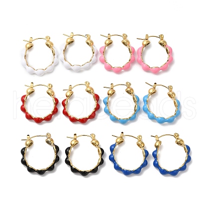Ion Plating(IP) Enamel Beaded Hoop Earrings EJEW-Q704-03G-1