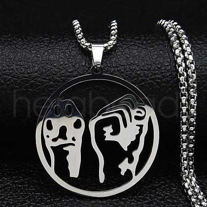 304 Stainless Steel Hollow Flat Round Animal Liberation Front Pendant Necklaces NJEW-H065-20P-1