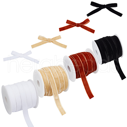 HOBBIESAY 40 Yards 4 Colors Single Face Velvet Ribbon with 4Pcs Plastic Empty Spools SRIB-HY0001-09A-1