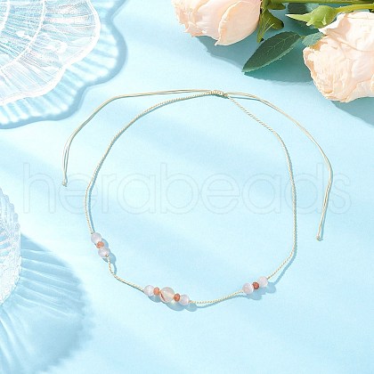 Adjustable Round Natural Carnelian & Cat Eye & Dyed Natural Malaysia Jade Rondelle Beaded Braided Necklaces NJEW-JN05322-1