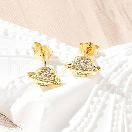 Brass Micro Pave Clear Cubic Zirconia Stud Earrings EJEW-A128-03G-1